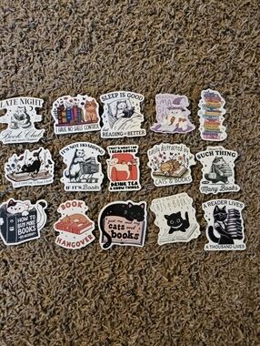 Assorted Book & Cat Sticker Pack - Colorful Bookish Designs